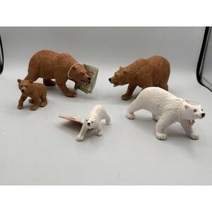 Vintage 1997 Safari Ltd Bear Lot Of 5 Figures Polar Bear Grizzly Animal Figure